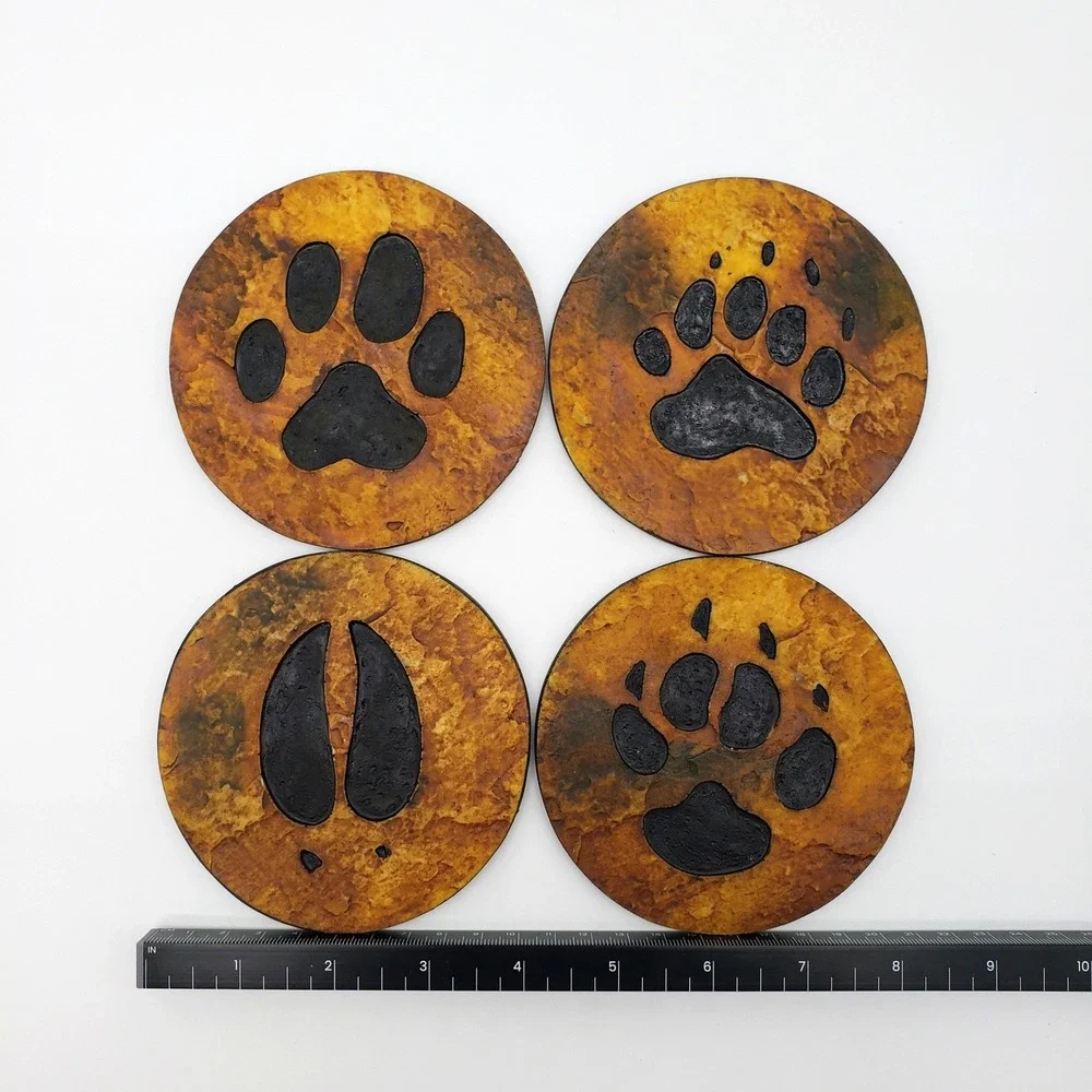 Cabin Core Wildlife Animal Track Coasters Rustic Lodge Bear Deer Hunting Decor